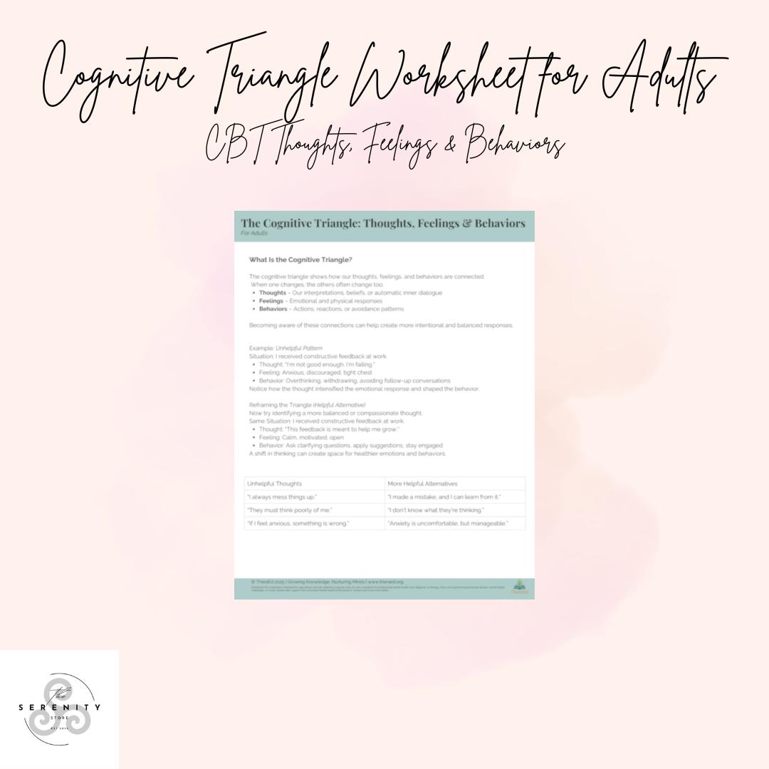 Cognitive Triangle Worksheet for Adults | CBT Thoughts, Feelings ...