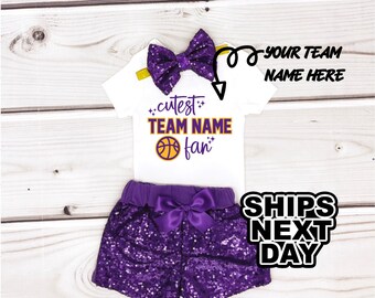 Baby Girl Cutest Basketball Fan (you choose your team name) Basketball Baby Outfit , Game Day Outfit , Girl Basketball Clothing - Baby Gift