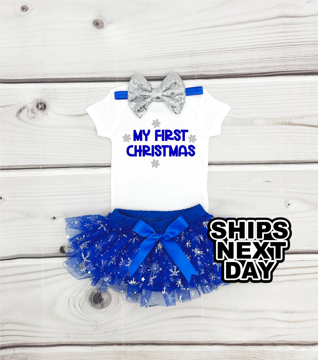 My First Christmas Outfit In Blue And Silver Snowflake Christmas Tutu My first christmas outfit in blue and silver snowflake christmas tutu