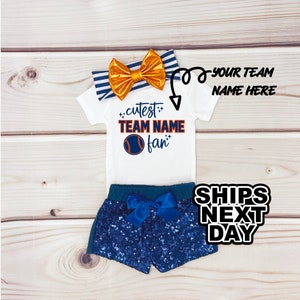 Cutest Baseball Fan Baby Girl Outfit (you choose your team name) Baseball Baby Girl Outfit , Game Day Outfit , Baby Girl Babseball Clothing