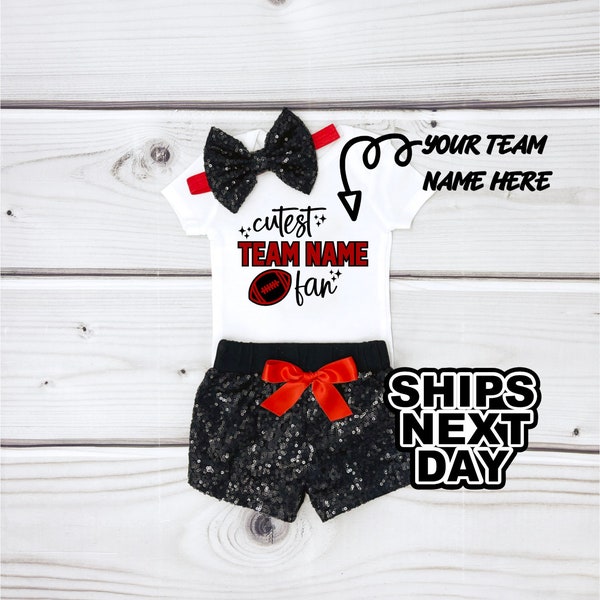 Baby Girl Cutest Football Fan Outfut ,Game Day Outfit , Red and Black Baby Girl Football Fan , Baby Girl Football Clothing Baby