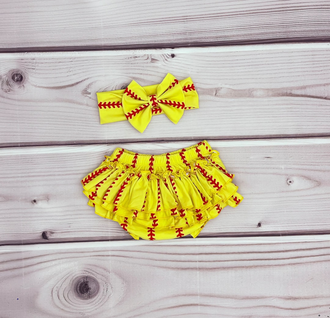 Baby Girl Softball Ruffle Bloomer and Headband , Softball Headband