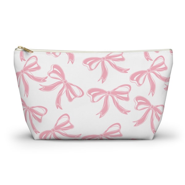 Pink Floral Bow Makeup Bag- Large main image 1