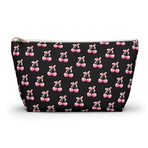 Cherry Makeup Bag - Cherry Pattern - Cherries - Pink Cherries - Heart Coquette Aesthetic Black Makeup Bag - Cosmetic Bag - Cherry