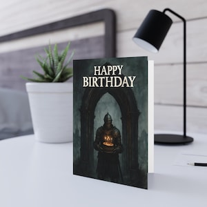 Dark Souls inspiriert Fan Art Gamer Geburtstagskarte, Epische Geburtstagsgrußkarten, Fantasy Art, Ritter Thema, Einzigartige Karte für Ihn, Geschenk für Papa