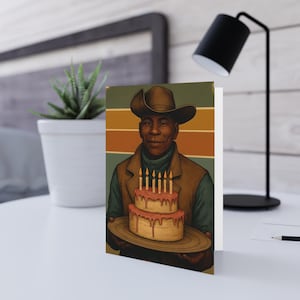 Tarjetas de felicitación de cumpleaños con ilustraciones de Preston Garvey, diseño vaquero vintage, perfectas para celebraciones, tarjeta única para él, deseos de cumpleaños