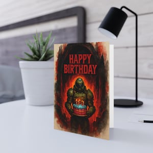 Cartões de aniversário inspirados em Doom, cartões de aniversário divertidos, cartões de aniversário exclusivos, cartões de aniversário exclusivos, cartões de comemoração