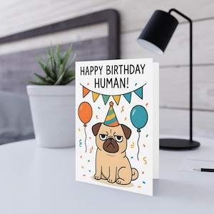 Tarjetas de cumpleaños de Pug para dueños de perros, tarjeta de cumpleaños para amantes de las mascotas, tarjeta divertida de Pug, deseos de cumpleaños para mascotas, tarjetas de celebración, arte animal lindo