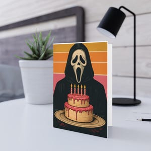 Cartões de felicitações de terror gótico inspirados em Ghostface, convites para festas de Halloween, cartões de aniversário assustadores, cartões de felicitações de arte exclusivos, decoração assustadora