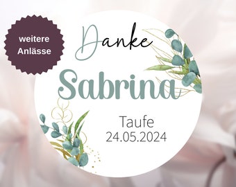 24 Taufe Danke Aufkleber personalisiert Konfirmation, Kommunion, Firmung | Gastgeschenk Sticker | Einladung Sticker Taufe | Eukalyptuszweige