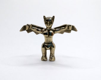 Man Bat Figure Brass Pendant / Small Sassy Sculpture