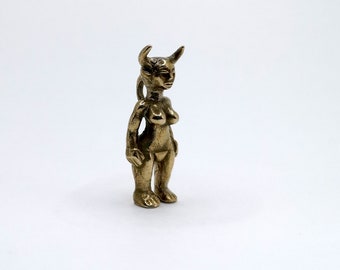 Devil Figure Female Brass Pendant / Small Sassy Sculpture