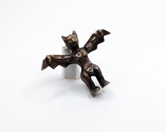 Man Bat Figure Bronze Pendant / Small Sassy Sculpture