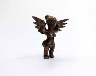 Angel Figure Female Bronze Pendant / Small Sassy Sculpture