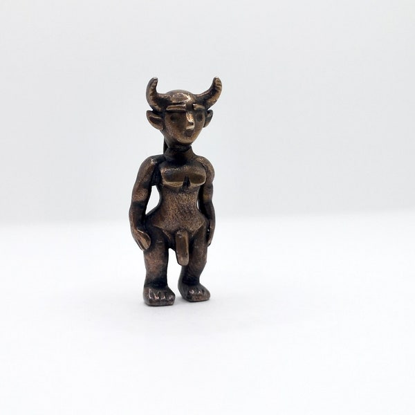 Devil Figure Male Bronze Pendant / Small Sassy Sculpture