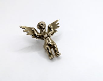 Angel Figure Female Brass Pendant / Small Sassy Sculpture