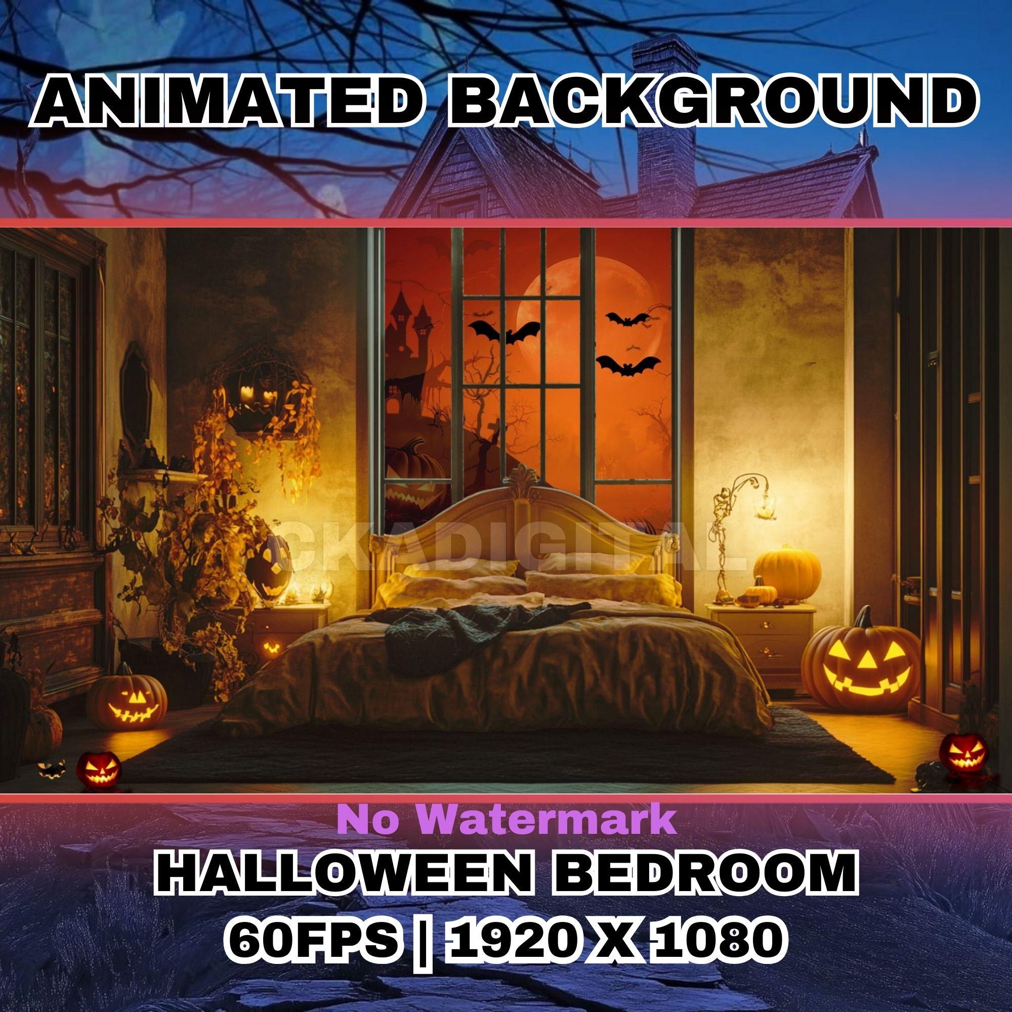Vtuber Halloween Bedroom Animated Background: Spooky Castle View (1920x1080 60FPS) (PDF)