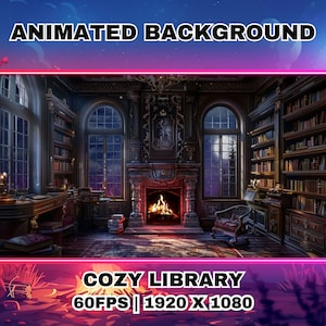 Animowane tło Vtuber, Magiczna biblioteka, Śnieżne tło Lofi Cozy Fantasy, Nakładka na strumień Vtuber Twitch