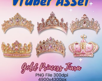 Tiara de princesa dorada de Vtuber: Decoración para streaming (descarga digital PNG)