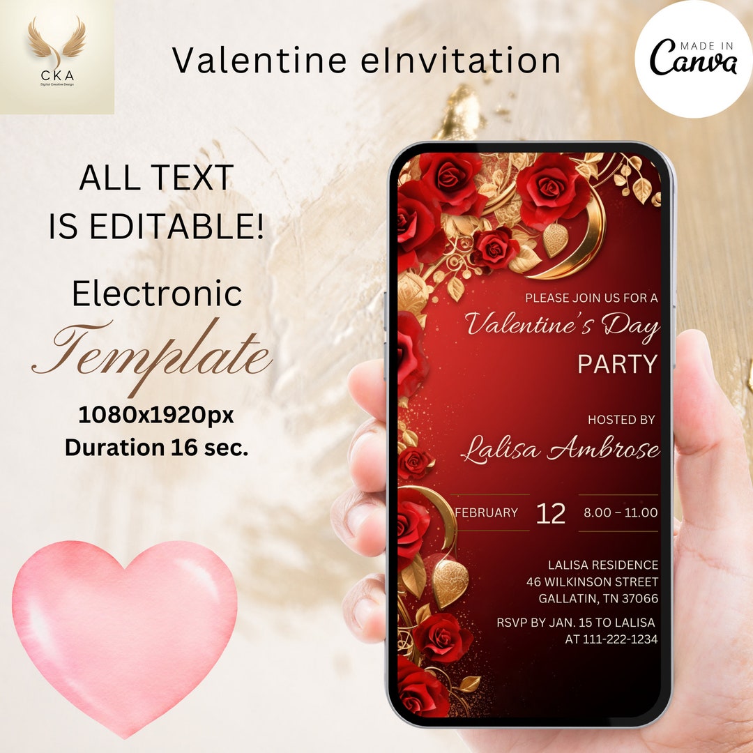 Rose Black Gold Valentine Party Invitation, Valentine's Day Party