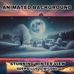 Animated Background, Frozen Nature Mountain View, Full Moon Snowy Night, Lofi Aesthetic Looped Vtuber Twitch Stream Overlay, Seasonal Stream