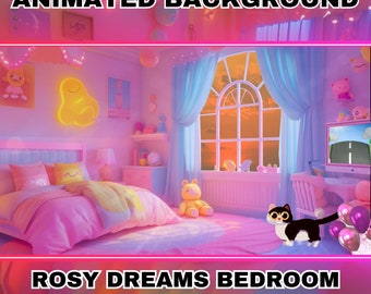 Vtuber Animated Background: Rosy Dreams Bedroom Stream Overlay (Digital Download)