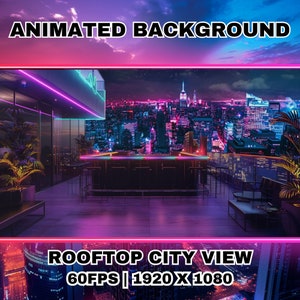 Vtuber Background Rooftop Bar, Animated Background, Disco Bar Neon, Disco Night, Stage Lighting, City View, Twitch Stream Zoom Vtuber