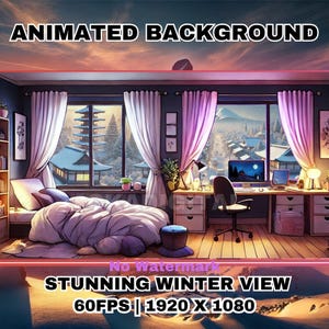 Cozy Winter Evening Animated Background: Snowy Cityscape Stream, Zoom, Vtuber (MP4)