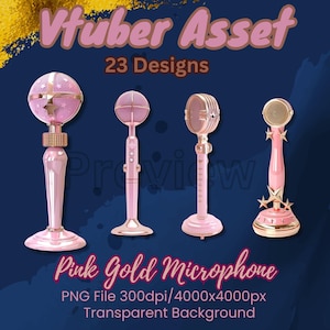 Pink Gold Vtuber Microphone Bundle: Stream Decoration (Digital Download)
