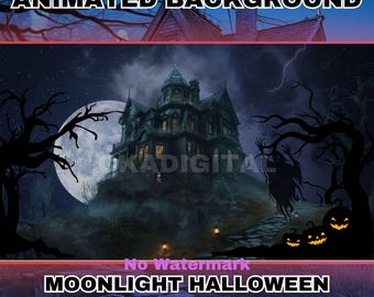 Animated Halloween Vtuber Background: Haunted House, Full Moon (MP4 Video)