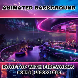 Vtuber 背景アニメーション屋上バーシティビュー花火、7 月 4 日、アニメーション背景、ディスコナイトネオン、シンプルなダンスステージ