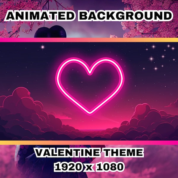 Arrière-plan animé Vtuber, thème de la Saint-Valentin, superposition de flux Twitch, arrière-plan en boucle, style d'ambiance cosy animé Vtuber