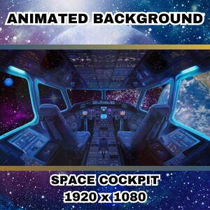 May include: A futuristic spaceship cockpit with a view of a planet and stars. The cockpit has two seats, a control panel, and a large window. The text "SPACE COCKPIT 1920 x 1080" is displayed at the bottom of the image.