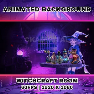 Vtuber Animated Background Purple Witchcraft Room, Twitch Fantasy Stream Overlay, Animated Vtuber, Background for Streaming Vtuber