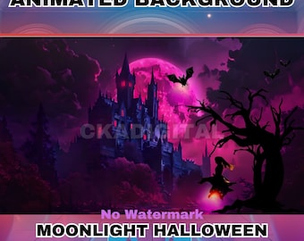 Animated Halloween Vtuber Background: Spooky Full Moon Stream (MP4 Video)