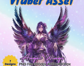 Cosmic Star Angel Wings Vtuber Asset: Galaxy PNG Overlay (Digital Download)