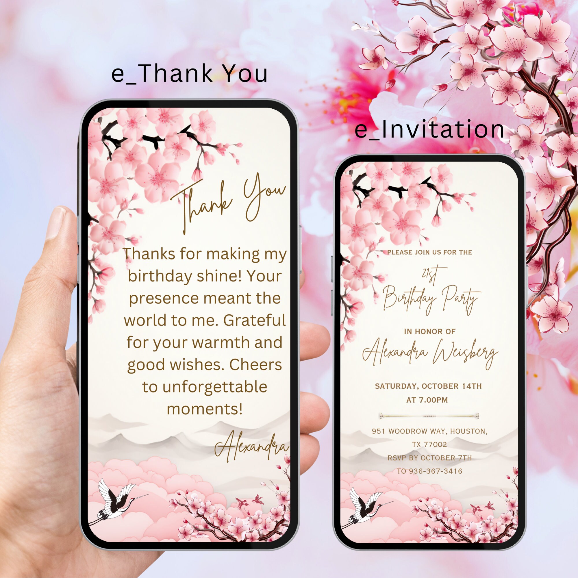 Cherry Blossom Japanese Style Birthday Invitation Template Printable ...