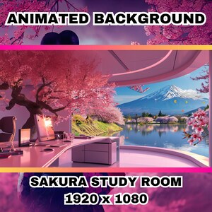 Animated Vtuber Background: Cozy Sakura Study Room (MP4 Digital Download)