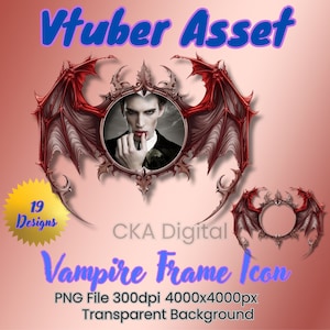 Gothic Red Vampire Stream Frame: VTuber Twitch Webcam Overlay (PNG)