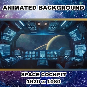 Op de afbeelding: Een futuristisch ruimteschipcockpit met uitzicht op een planeet en zijn ringen door het raam. De cockpit is gevuld met verschillende bedieningspanelen en schermen. De tekst "SPACE COCKPIT 1920 x 1080" wordt onderaan de afbeelding weergegeven.