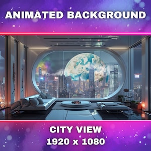 Animated Vtuber Background: Cozy City View Living Room (MP4 Video)