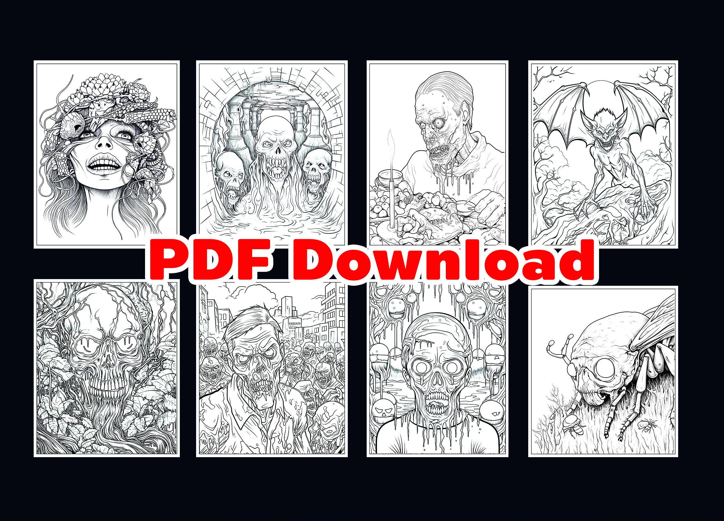 50 Horror Coloring Pages Digital PDF Download for Adult - Etsy