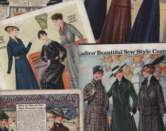 1915 Fashion Ad - 5 Full Color Vintage Clothing Illustrations (Digital Download)