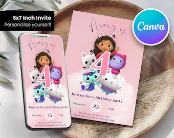 Editable Gabby-Dollhouse Birthday Invitation | Gabby's Kids Birthday invite | Pandy Template Editable Printable | Invite Instant Download