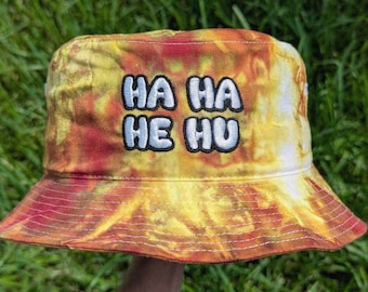 Ha Ha He Hu - Embroidered Tie Dye Bucket Hat - Raver Rave Outfit Music Festival Outfit Rave Hat Hahahehu  Dubstep Hat Riddim Hat EDM Gift
