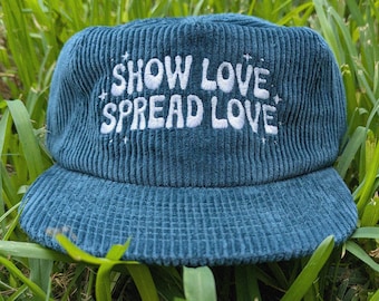 Show Love Spread Love Embroidered Corduroy Cap - Griz Inspired Rave Hat Festival Outfit Accessory - EDM Bass Music Gift Seven Stars Hat
