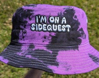 I'm On A Sidequest - Embroidered Tie Dye Bucket Hat - Rave Accessories Rave Outfit Festival Outfit Raver Hat EDM Gift Rave Hat Women Men