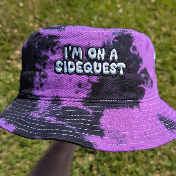 I'm On A Sidequest - Embroidered Tie Dye Bucket Hat - Rave Accessories Rave Outfit Festival Outfit Raver Hat EDM Gift Rave Hat Women Men