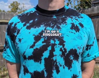 I'm On A Sidequest Tie Dye Embroidered Tee - Gamer Gift DnD Shirt - Raver Festival Outfit Rave Gift Music Festival Shirt Rave Accessories