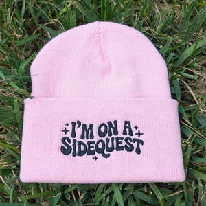 I'm On A Sidequest Embroidered Beanie Hat - Rave Festival Wear EDM Plur Hat - Gamer DnD Sidequest Headwear Gift for Ravers and RPG Gamers